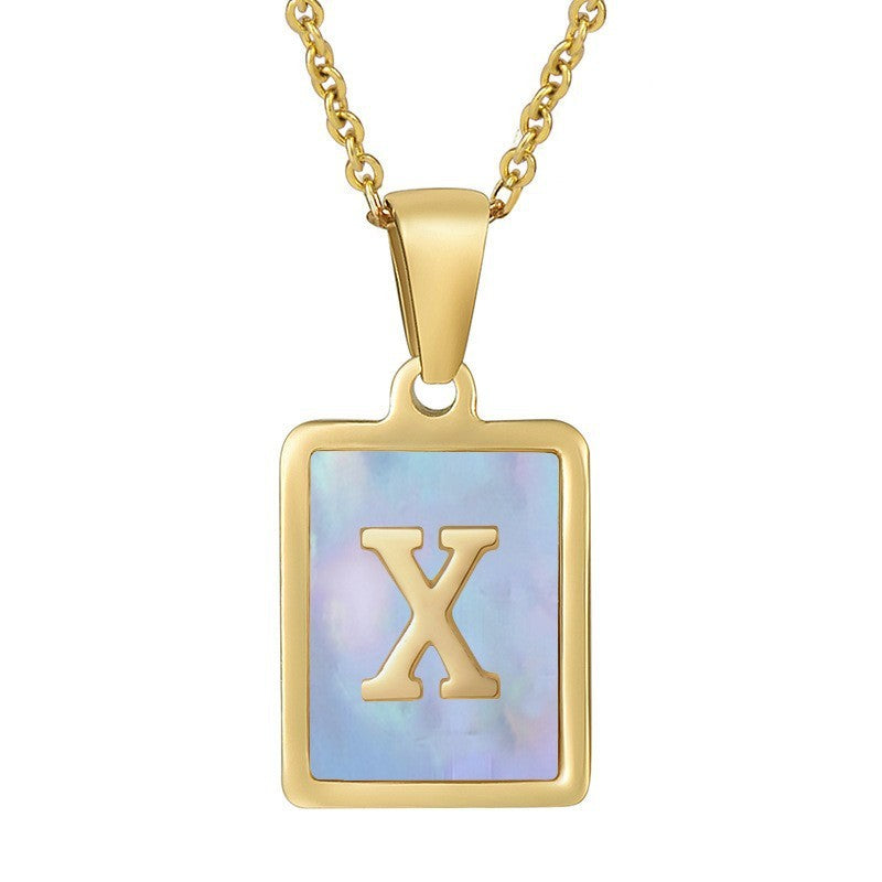 18k Dainty Pink Shell Square Initial Necklace