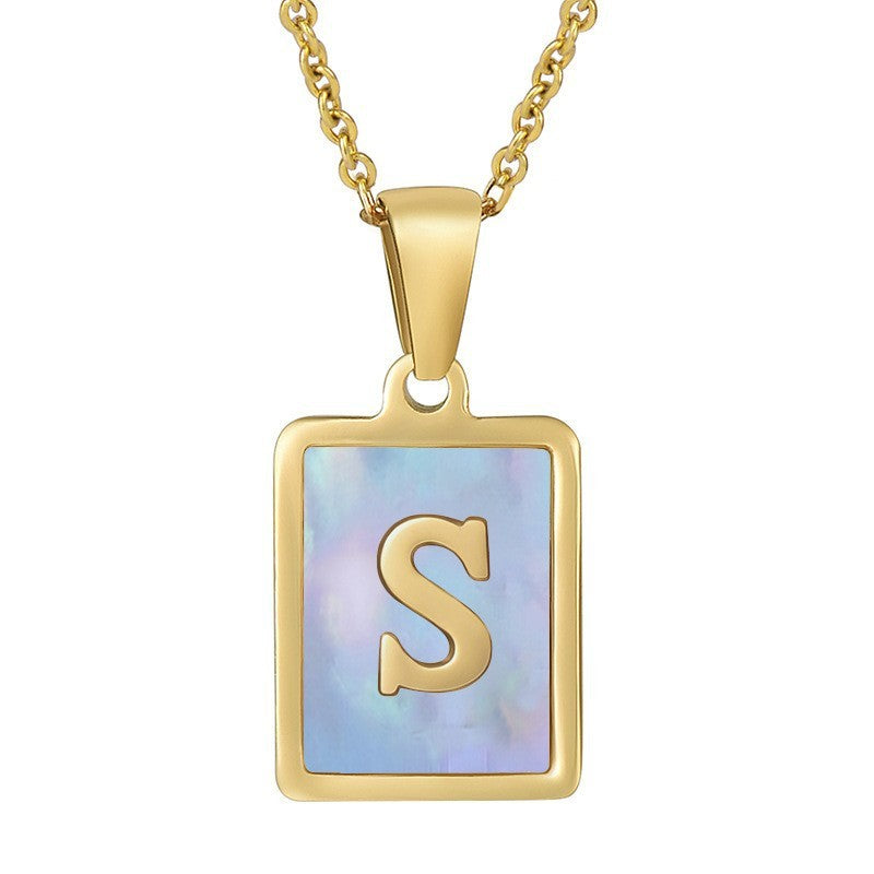 18k Dainty Pink Shell Square Initial Necklace