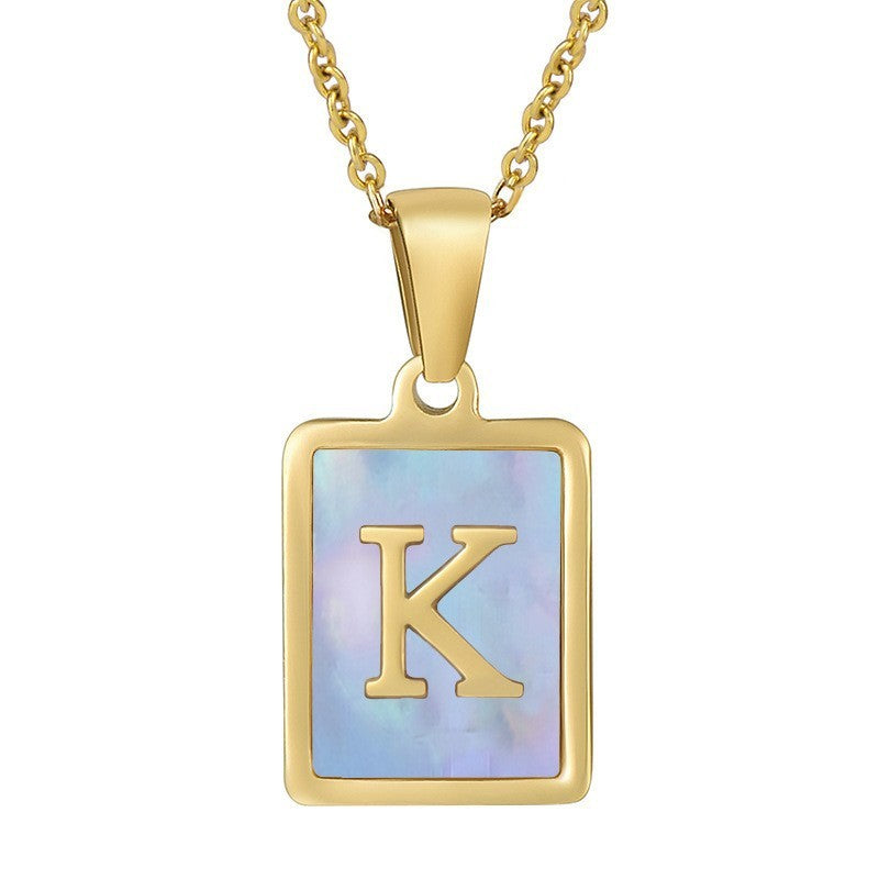 18k Dainty Pink Shell Square Initial Necklace