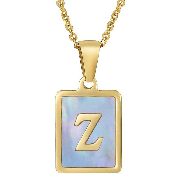18k Dainty Pink Shell Square Initial Necklace