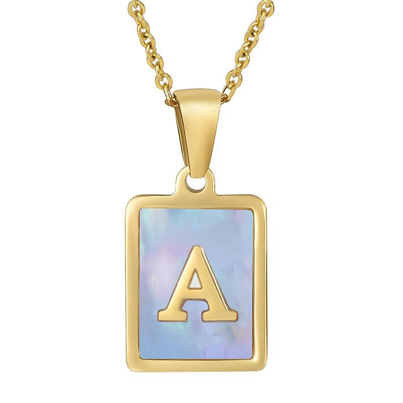 18k Dainty Pink Shell Square Initial Necklace