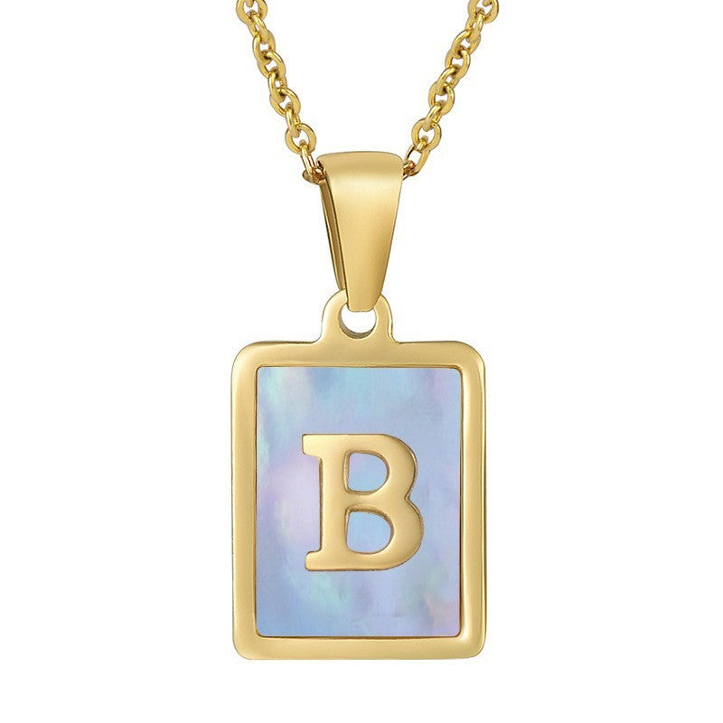 18k Dainty Pink Shell Square Initial Necklace