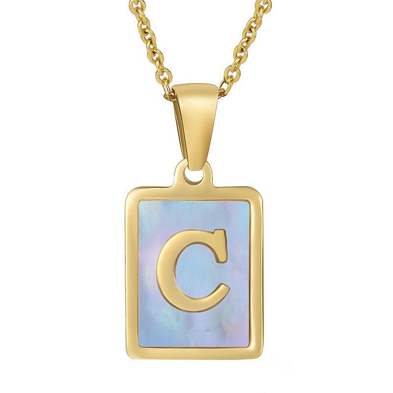 18k Dainty Pink Shell Square Initial Necklace