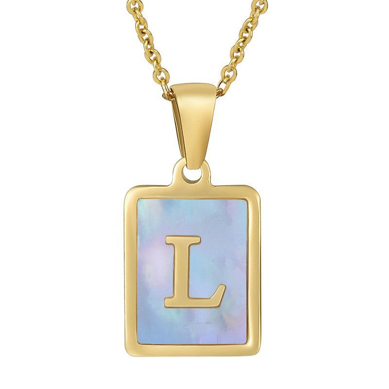 18k Dainty Pink Shell Square Initial Necklace