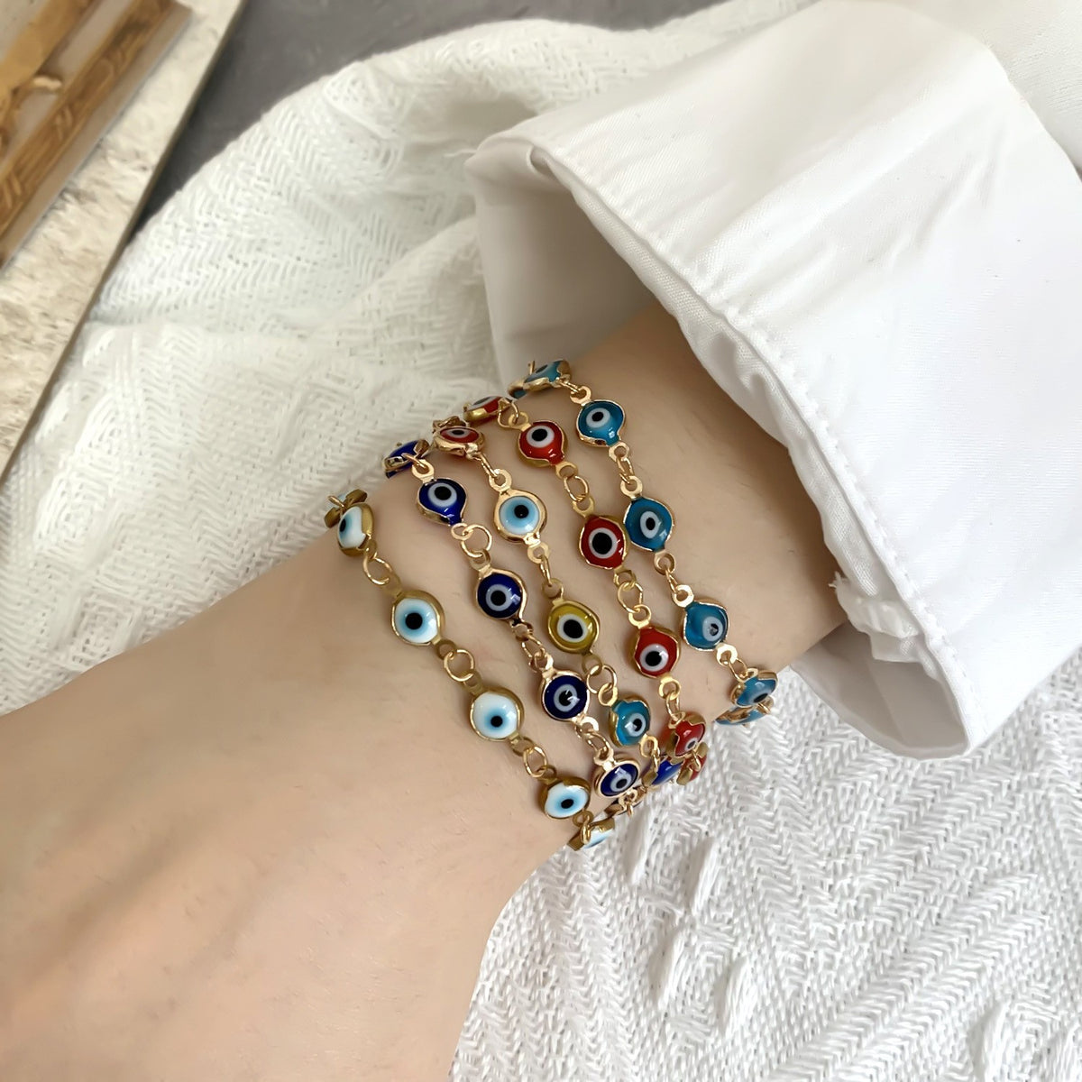 Dainty Multicolor Enamel Evil Eye Bracelet