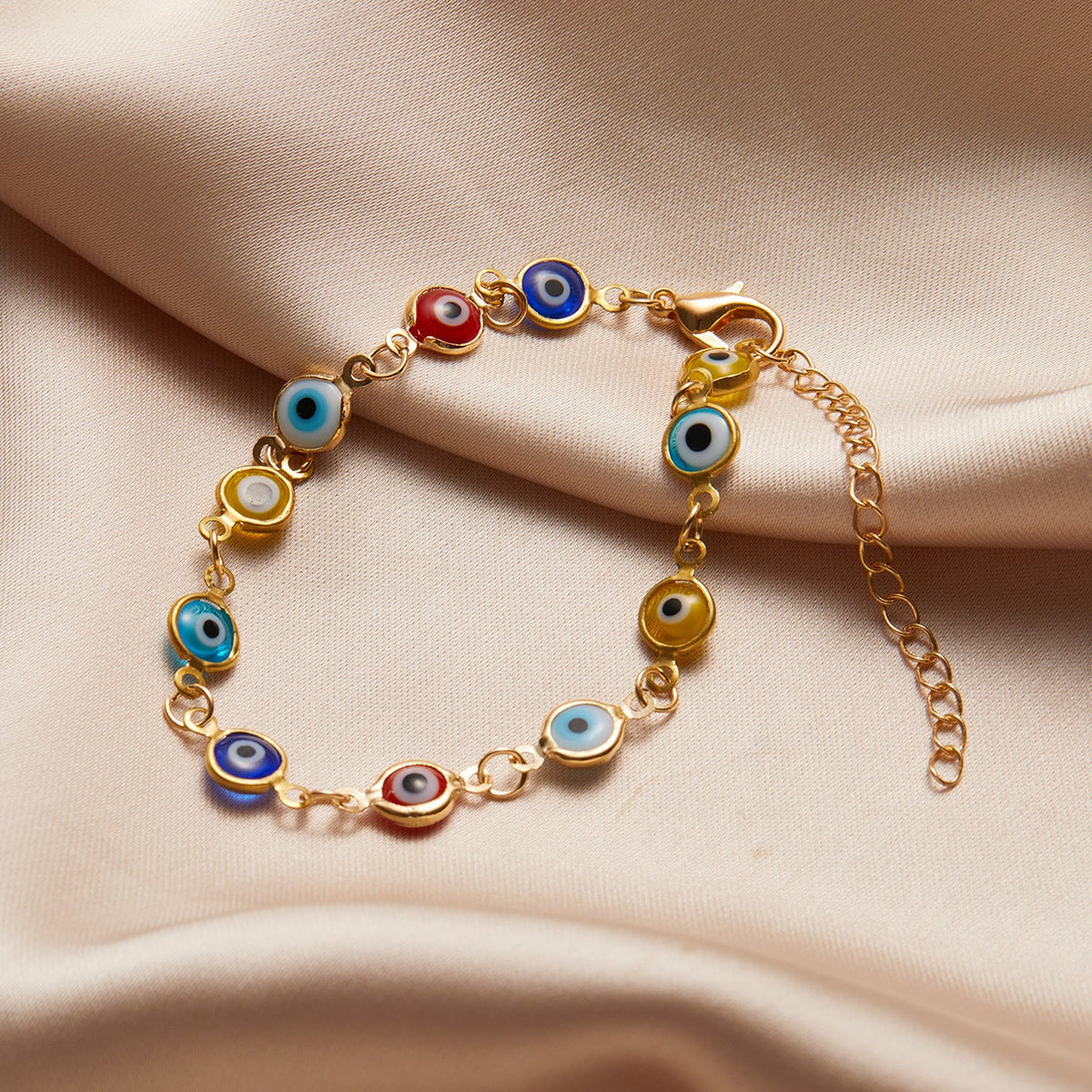 Dainty Multicolor Enamel Evil Eye Bracelet