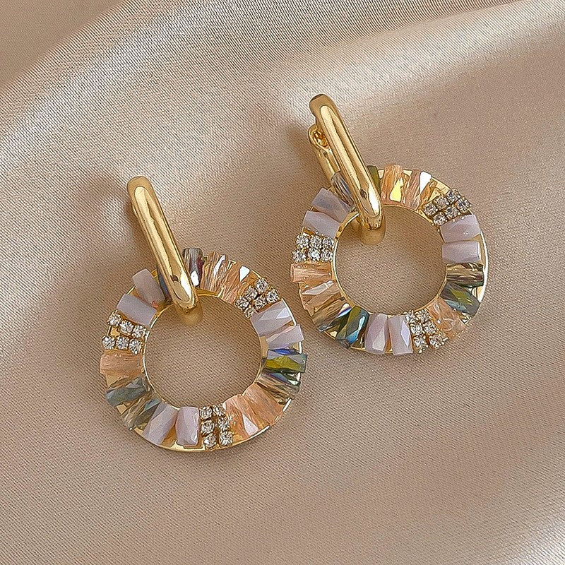 Classy Vintage Iridescent Circle Drop Earrings