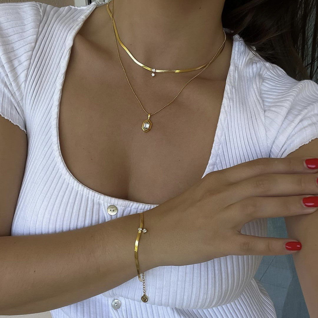 Dainty Geometric Zircon Herringbone Necklace