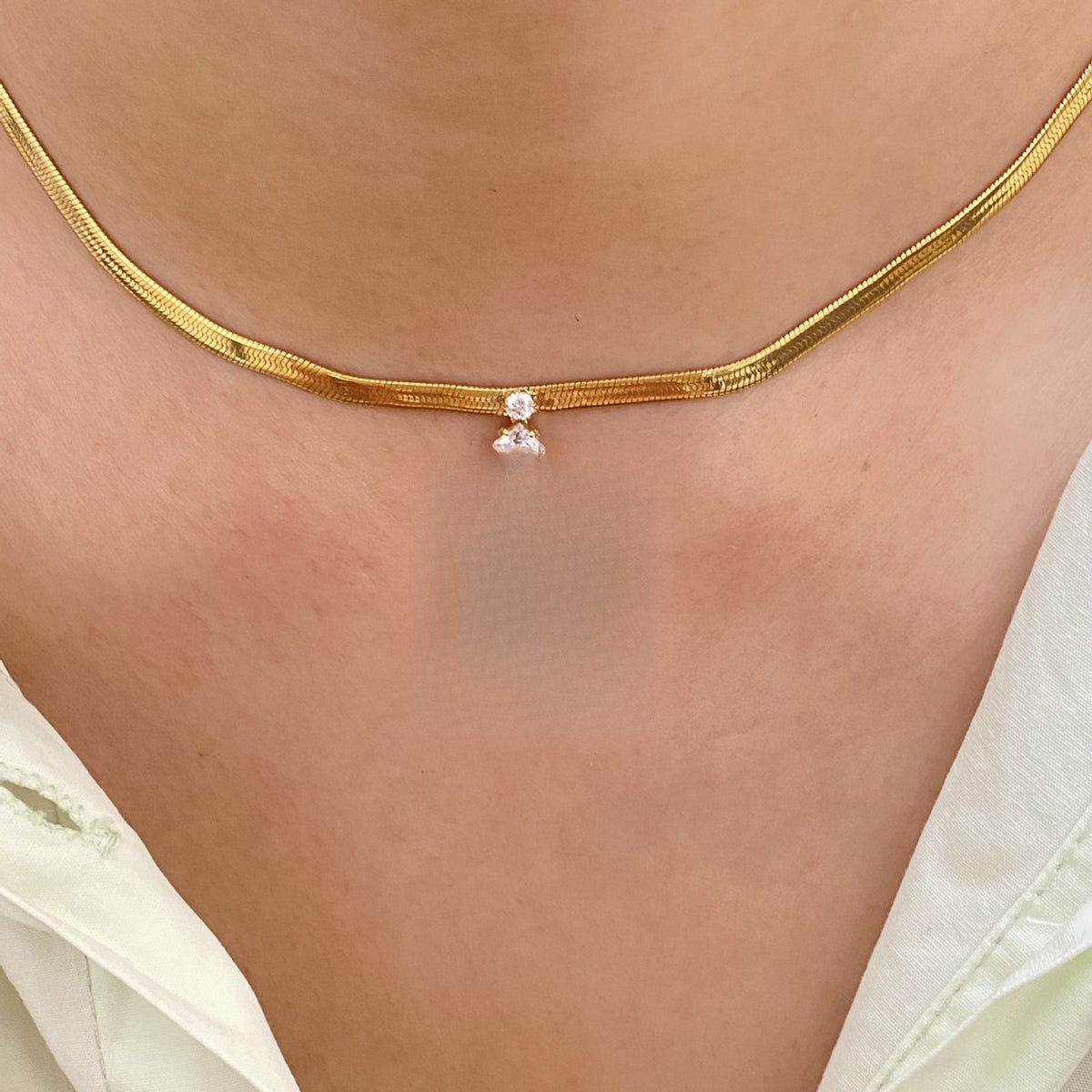 Dainty Geometric Zircon Herringbone Necklace