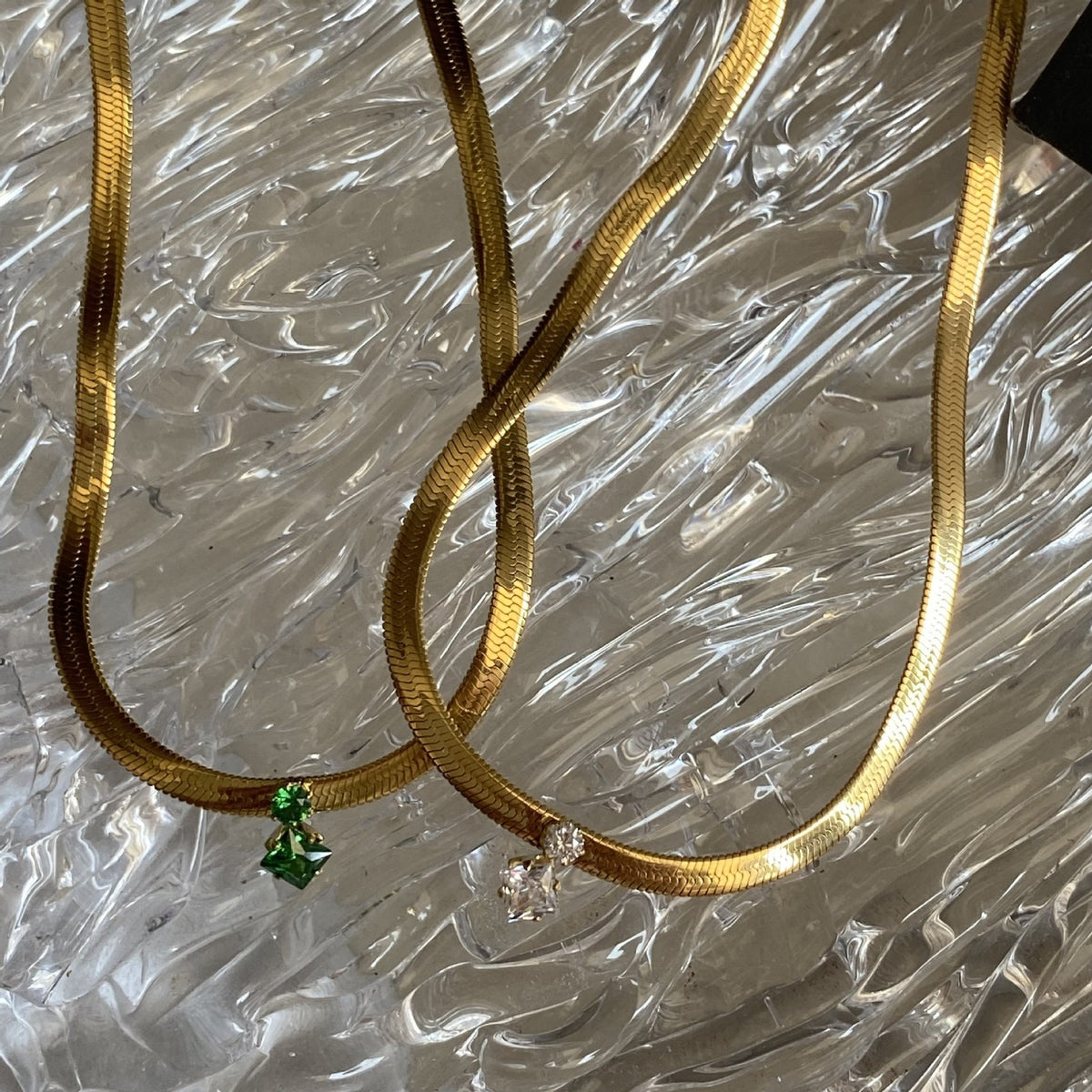 Dainty Geometric Zircon Herringbone Necklace
