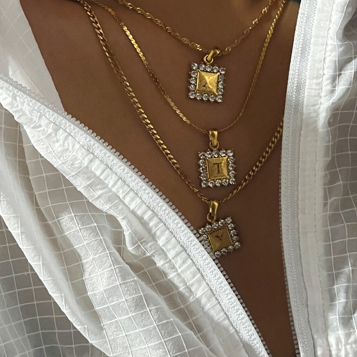 Classy Rhinestone Square Initial Necklace