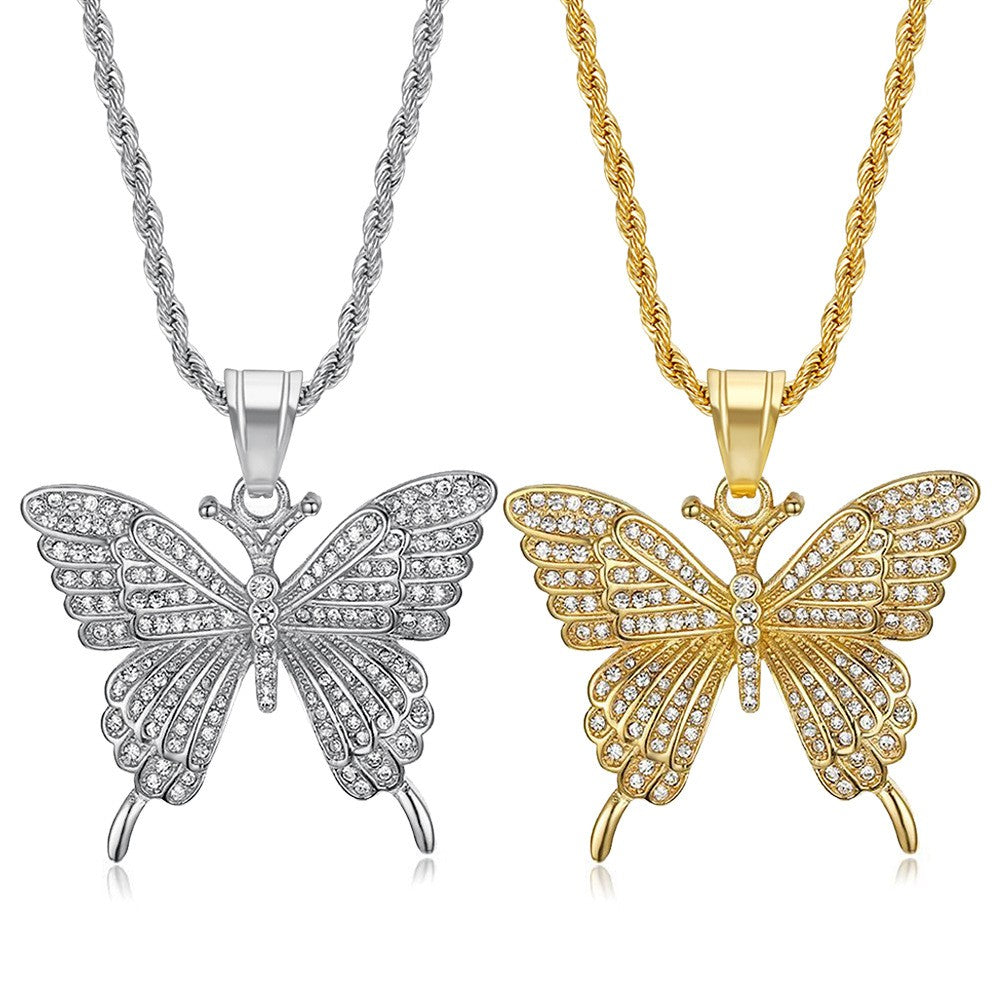 Classy Rhinestone Butterfly Rope Necklace