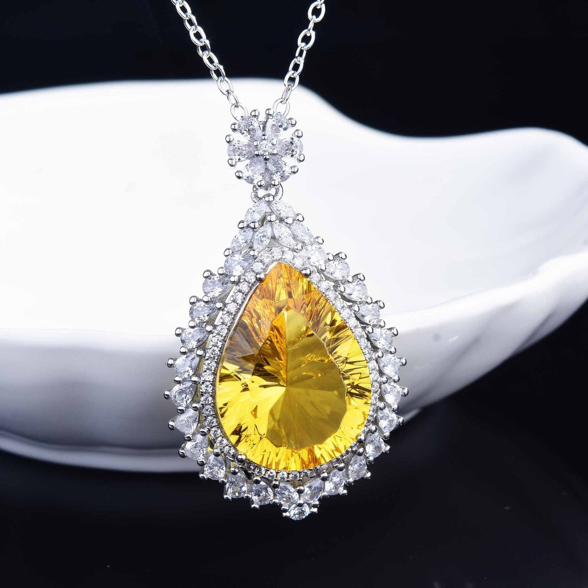 Classy Yellow Pear Cut Pendant Necklace