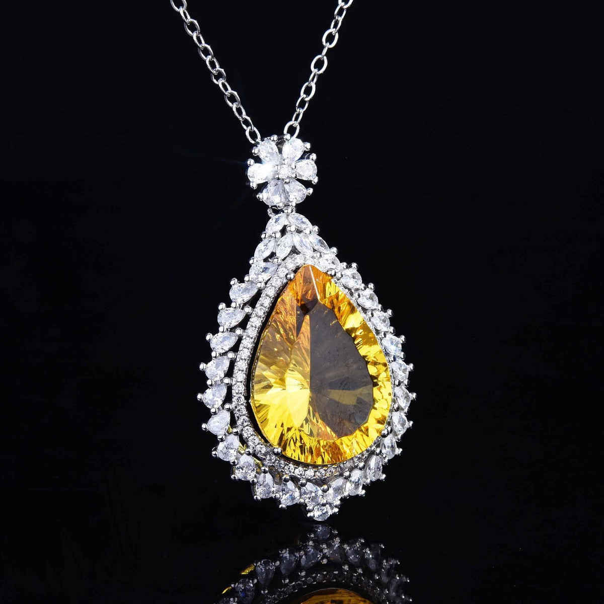 Classy Yellow Pear Cut Pendant Necklace
