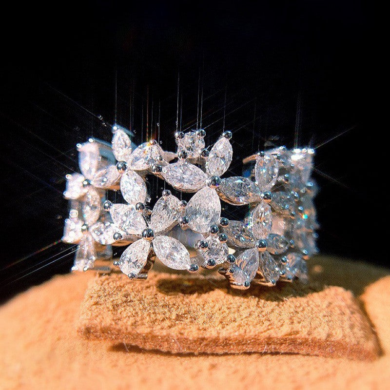 Classy Marquise Zirconia Leaf Cluster Ring