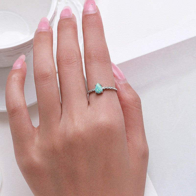 Dainty Opal Teardrop Ring