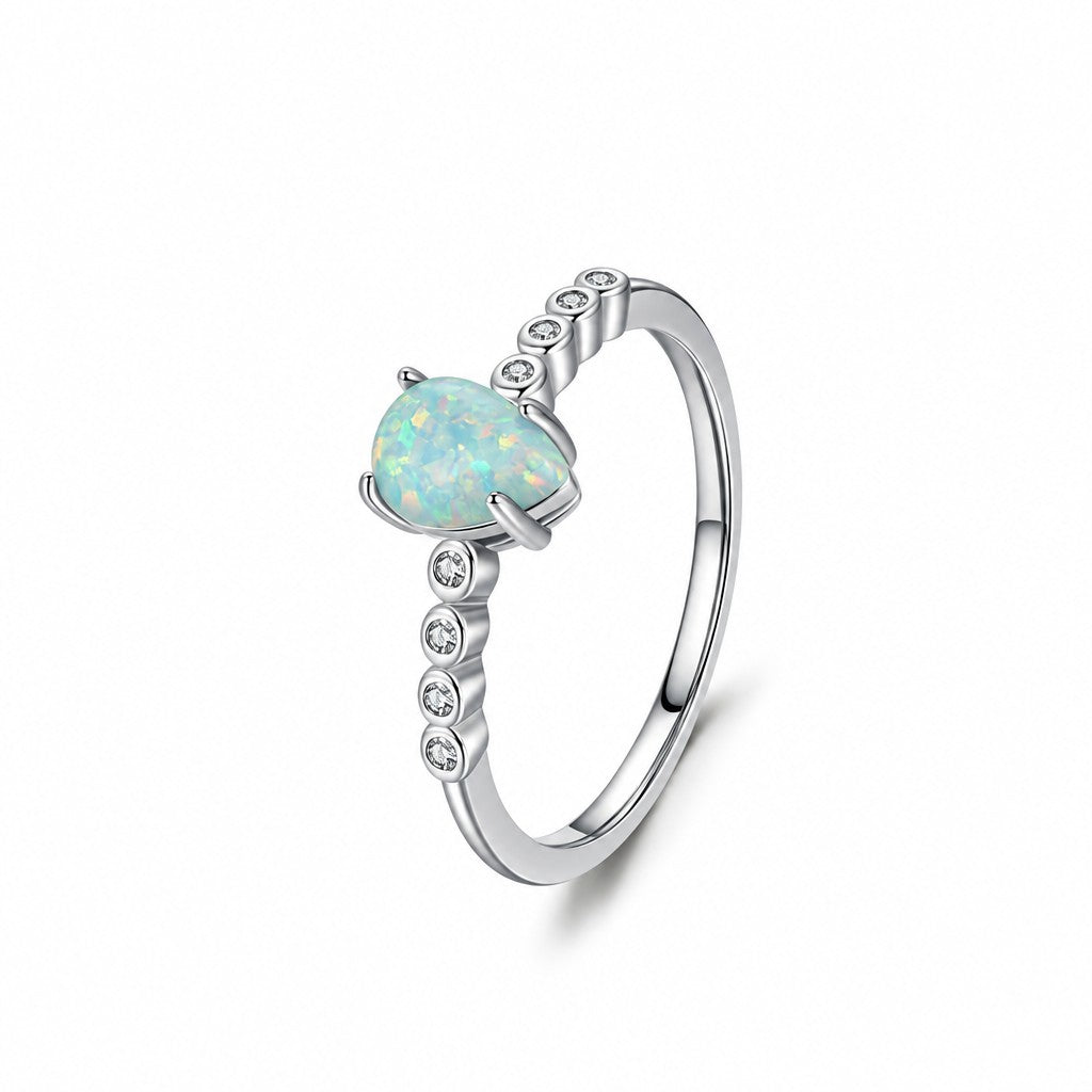 Dainty Opal Teardrop Ring