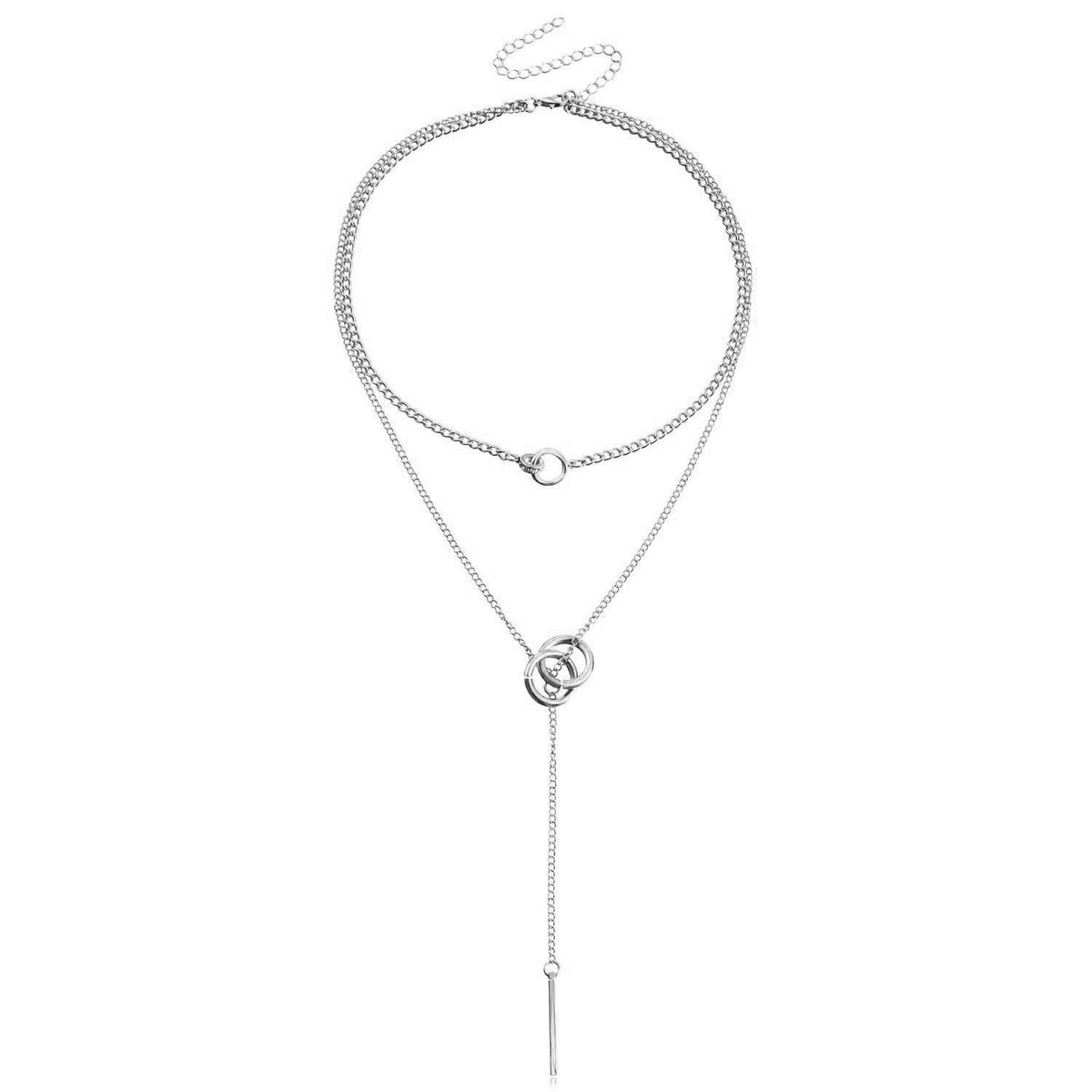 Classy Layered Double Circle Lariat Necklace
