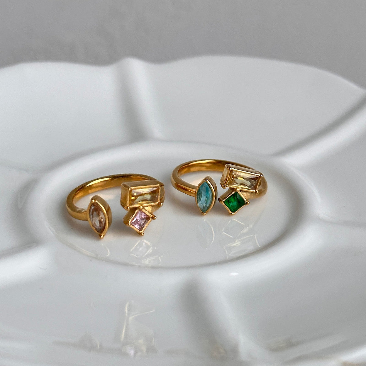 18k Classy Geometric CZ Open Ring