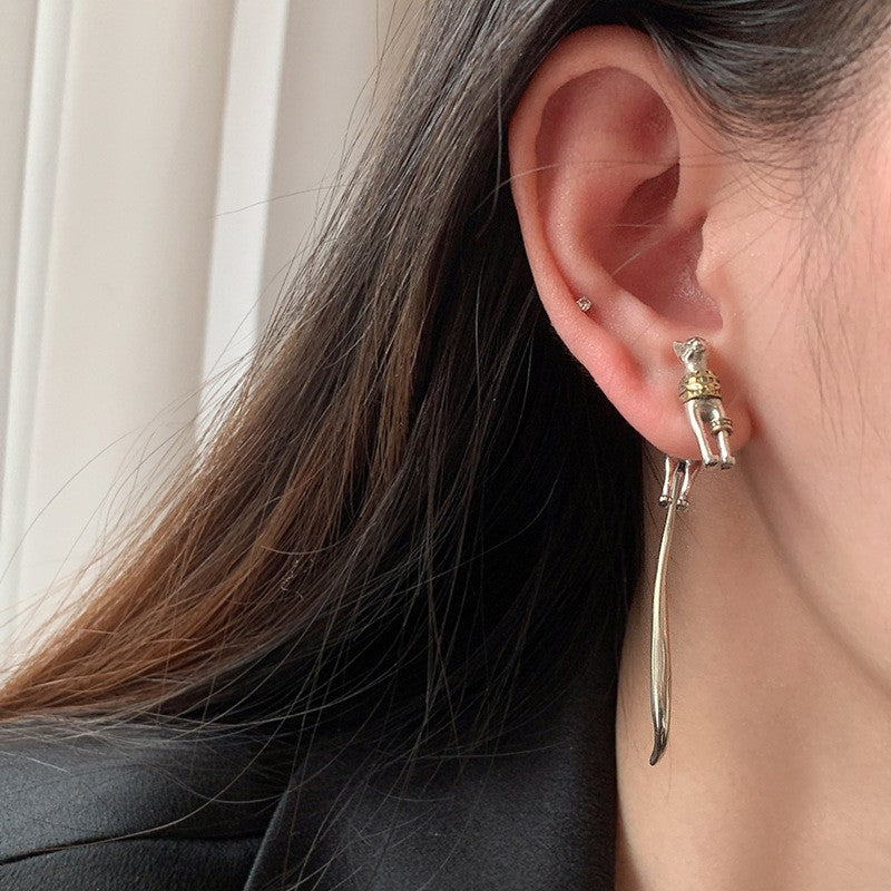 Classy Two-Tone Cat Stud Earrings