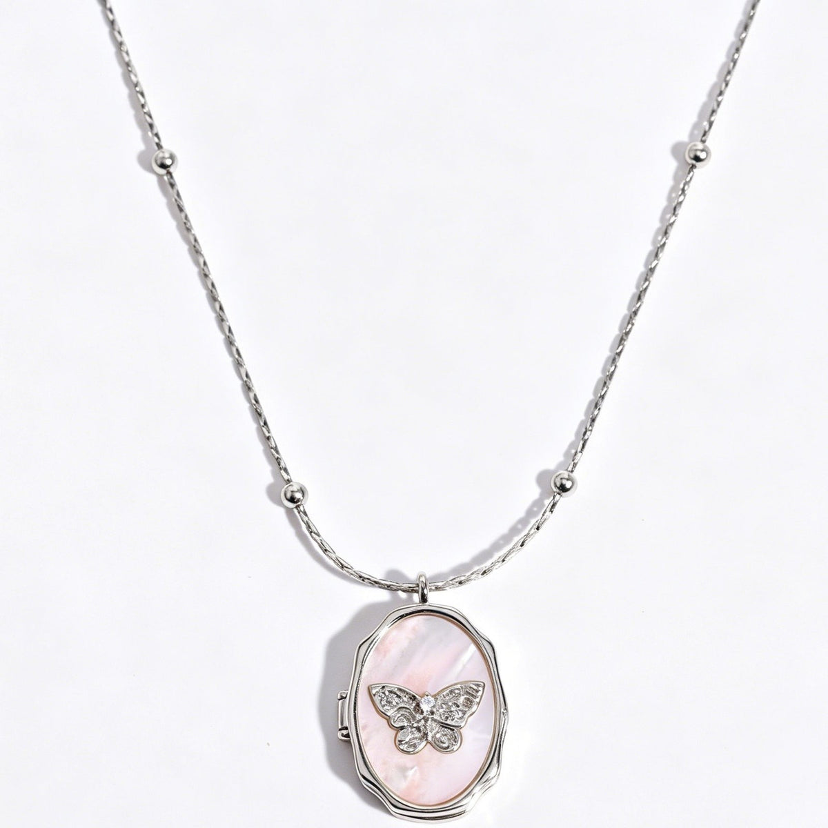 Dainty Butterfly Mother of Pearl Locket Necklace