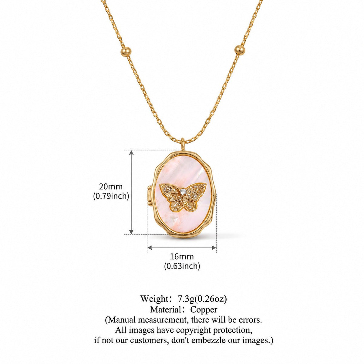 Dainty Butterfly Mother of Pearl Locket Necklace
