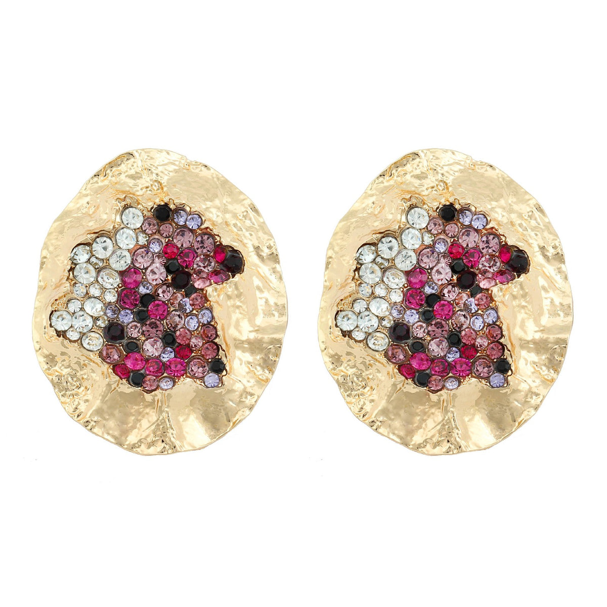 Classy Hammered Oval Rhinestone Stud Earrings