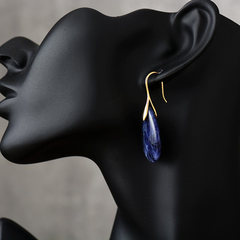 Boho Blue Marble Teardrop Earrings