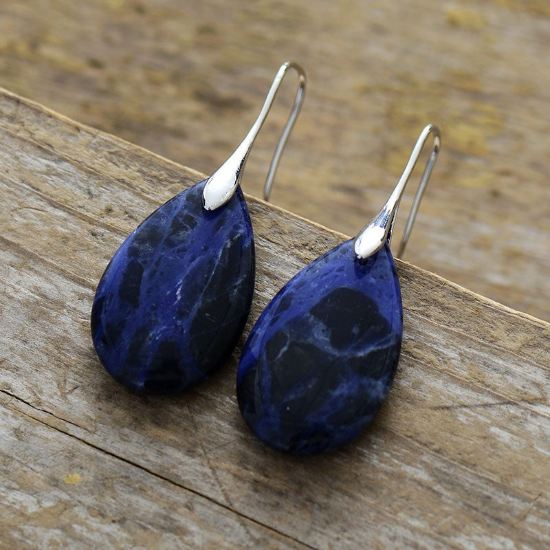 Boho Blue Marble Teardrop Earrings