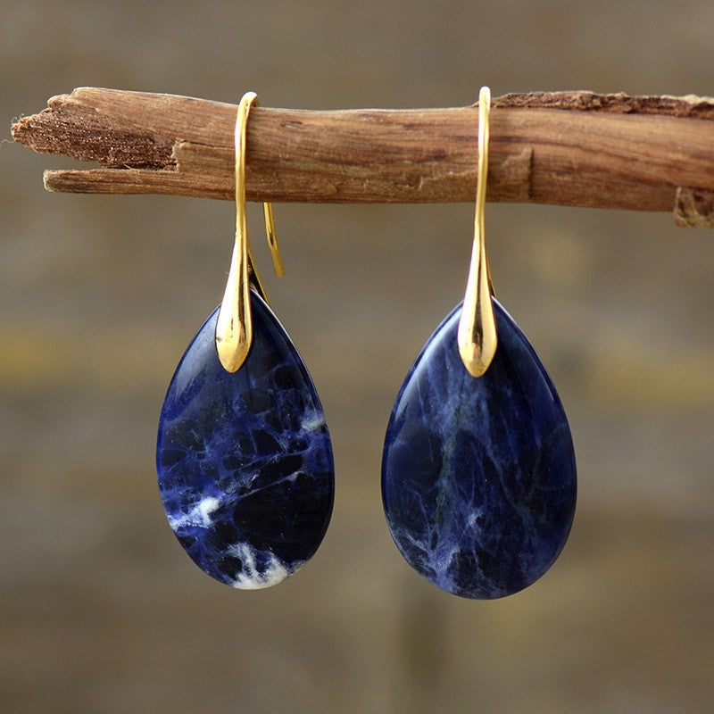 Boho Blue Marble Teardrop Earrings