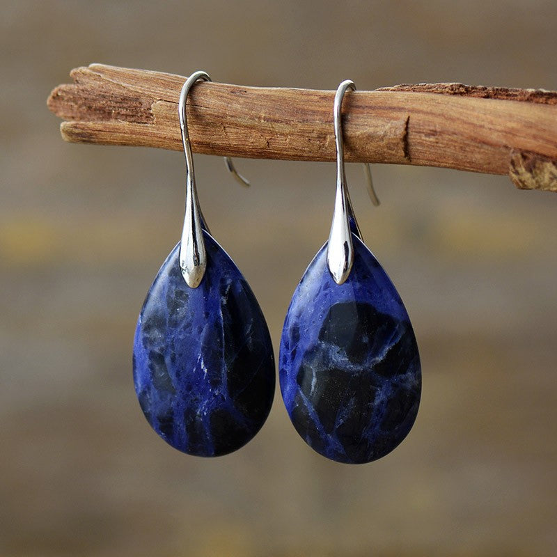 Boho Blue Marble Teardrop Earrings