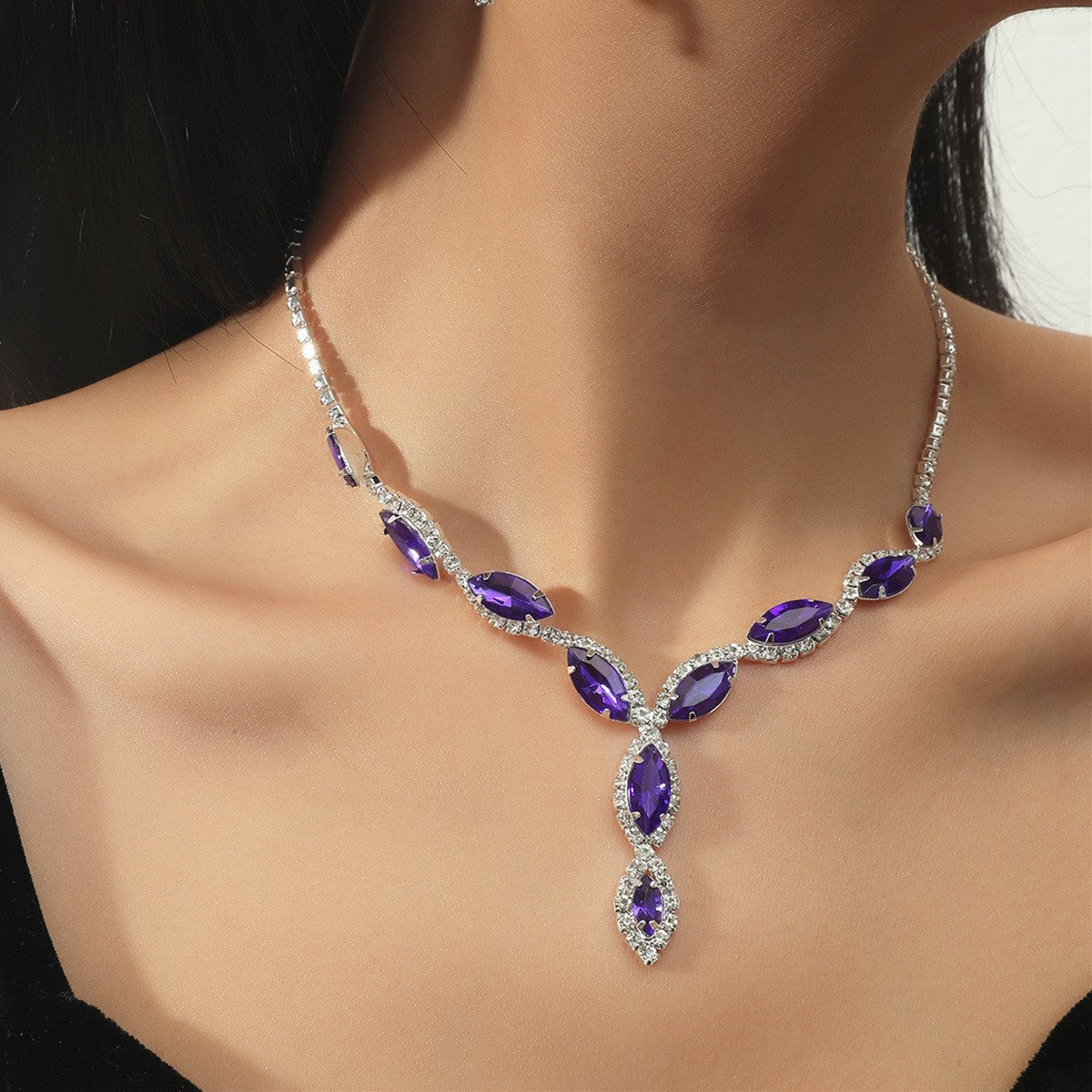 Classy Purple Marquise Necklace & Earring Set