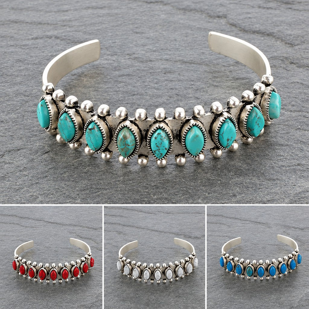 Vintage Boho Marquise Stone Cuff Bracelet