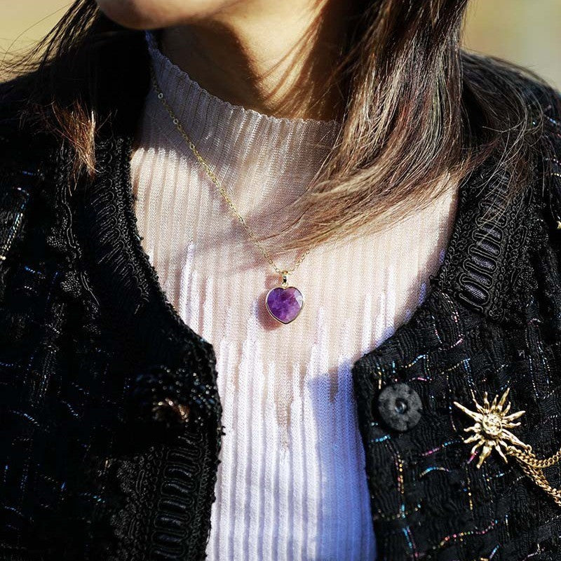 Dainty Natural Stone Heart Necklace