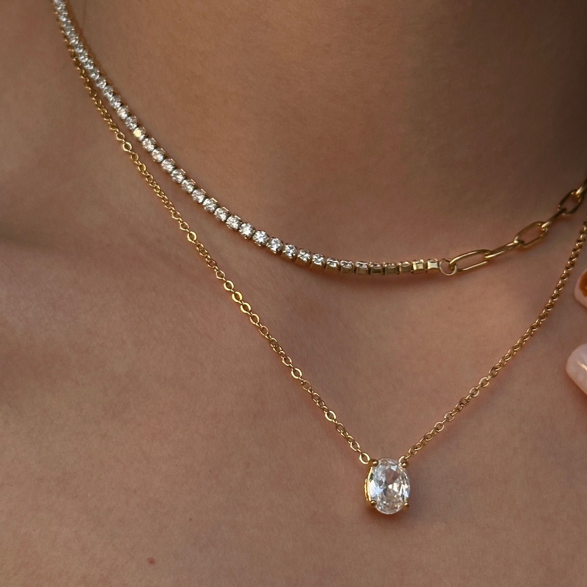 Vintage Layered Oval Zirconia Necklace