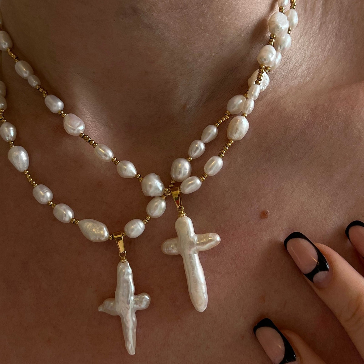 Vintage Baroque Pearl Cross Necklace