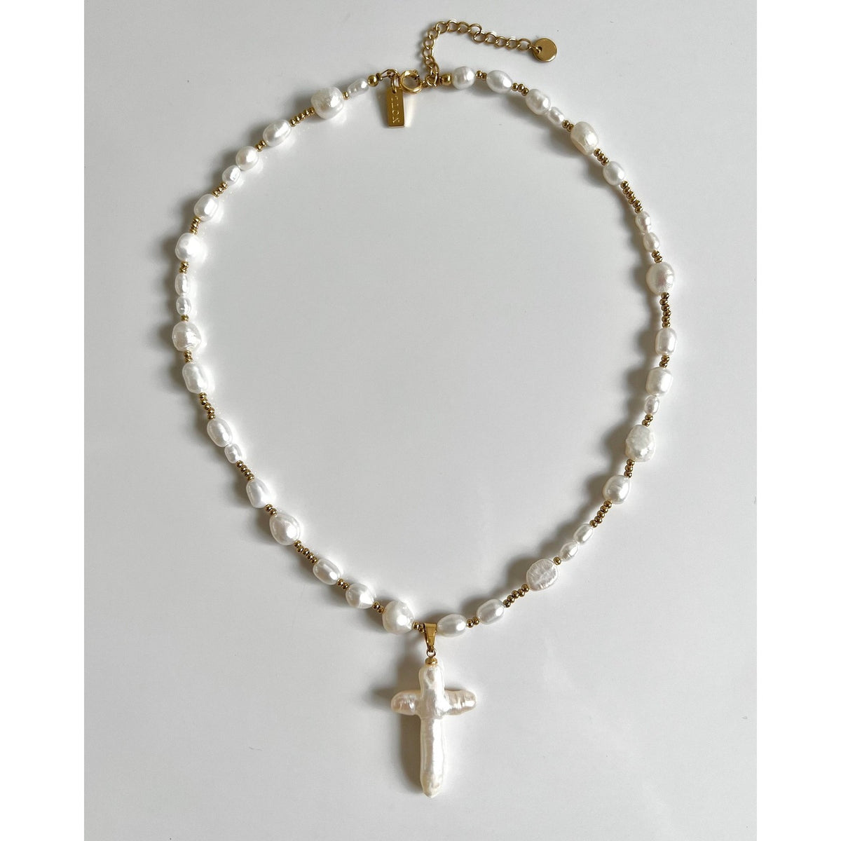 Vintage Baroque Pearl Cross Necklace