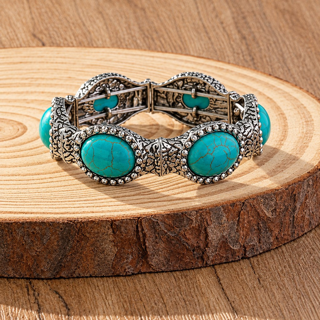 Vintage Boho Oval Turquoise Bracelet