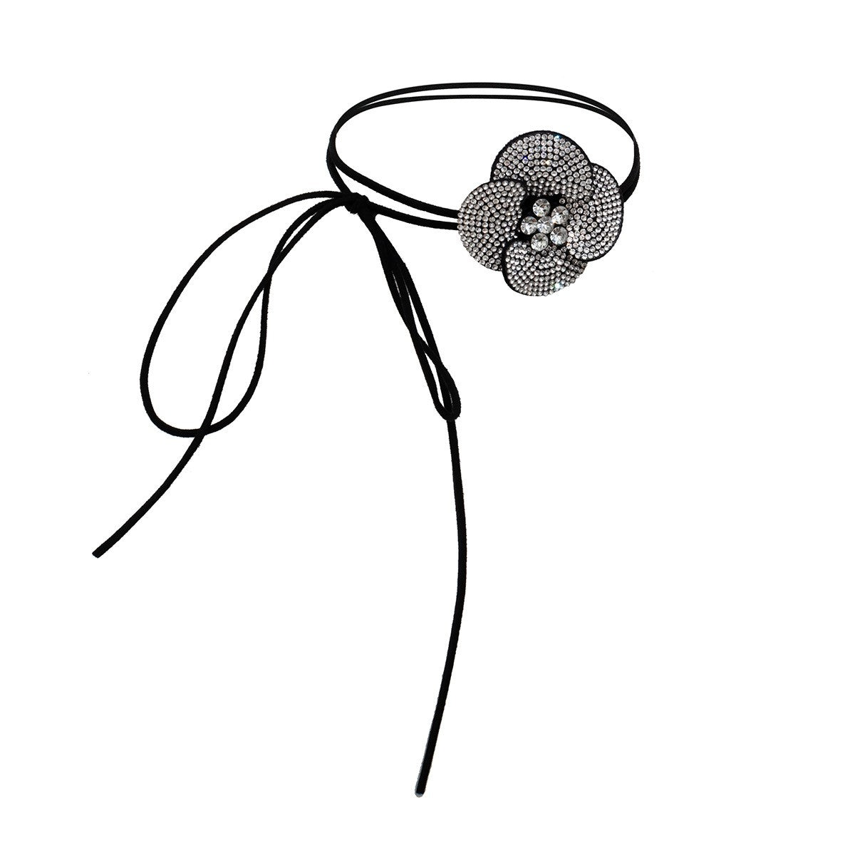 Romantic Rhinestone Flower Cord Choker Necklace