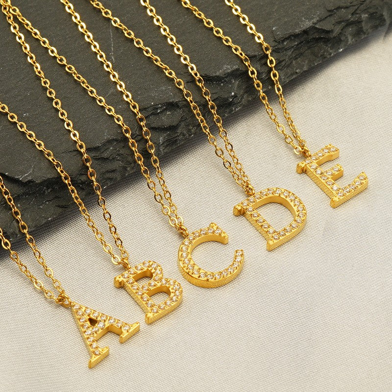 18k Dainty Rhinestone Initial Letter Necklace