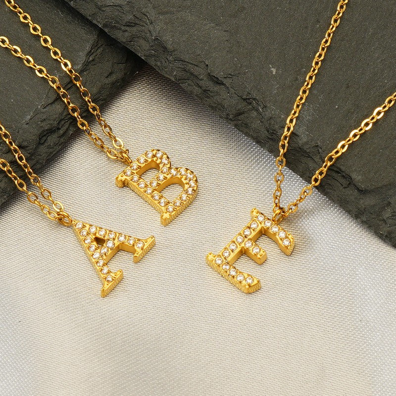 18k Dainty Rhinestone Initial Letter Necklace