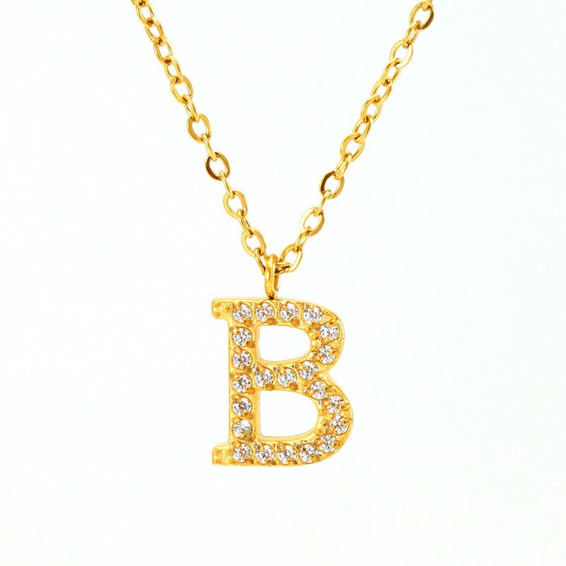 18k Dainty Rhinestone Initial Letter Necklace