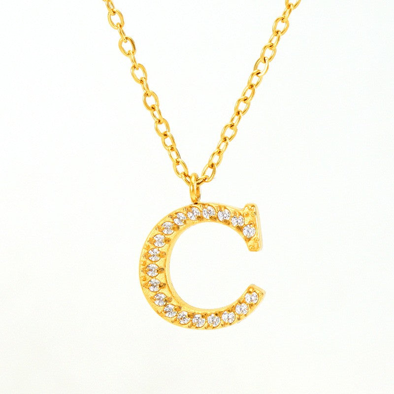 18k Dainty Rhinestone Initial Letter Necklace