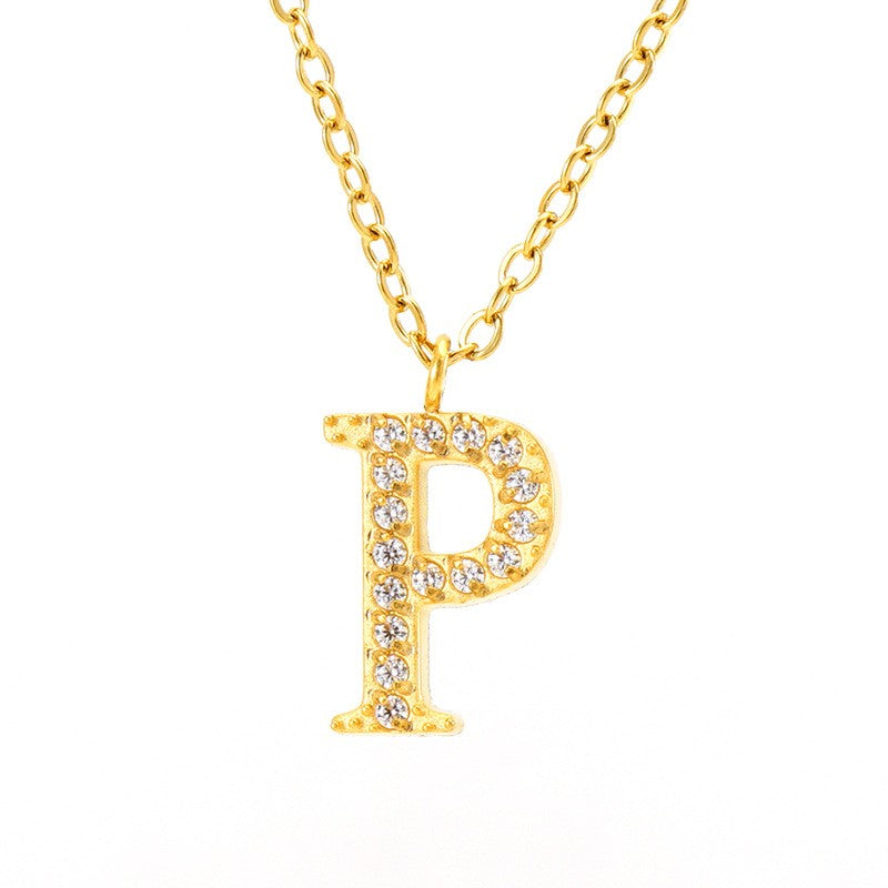 18k Dainty Rhinestone Initial Letter Necklace