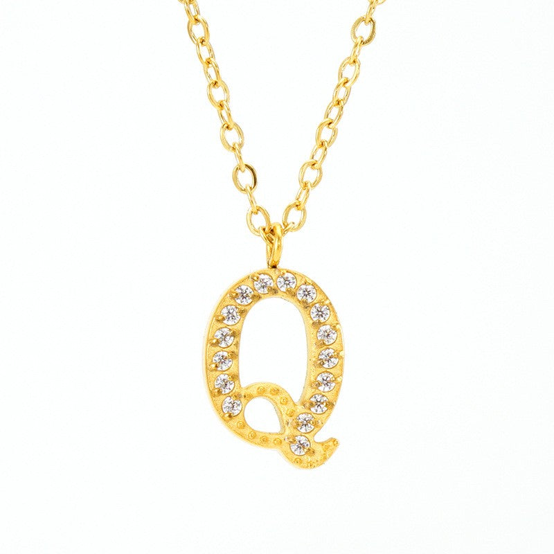 18k Dainty Rhinestone Initial Letter Necklace