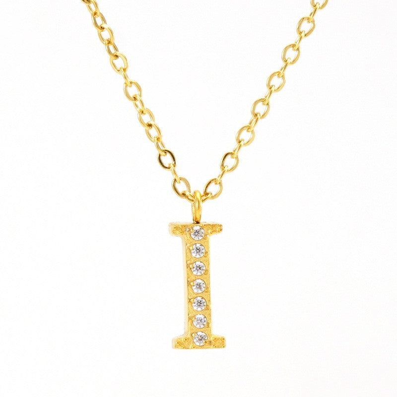 18k Dainty Rhinestone Initial Letter Necklace