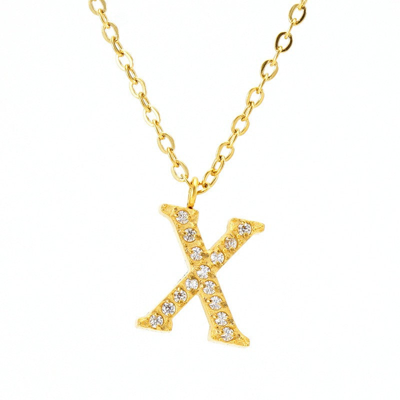 18k Dainty Rhinestone Initial Letter Necklace