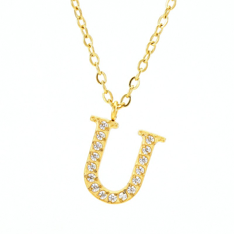 18k Dainty Rhinestone Initial Letter Necklace