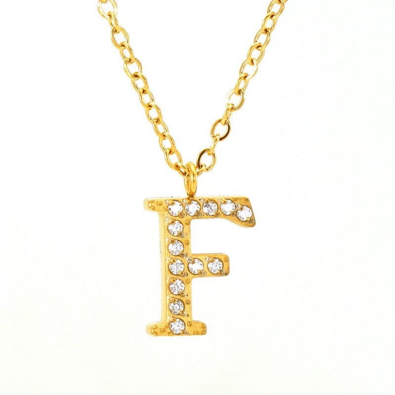 18k Dainty Rhinestone Initial Letter Necklace