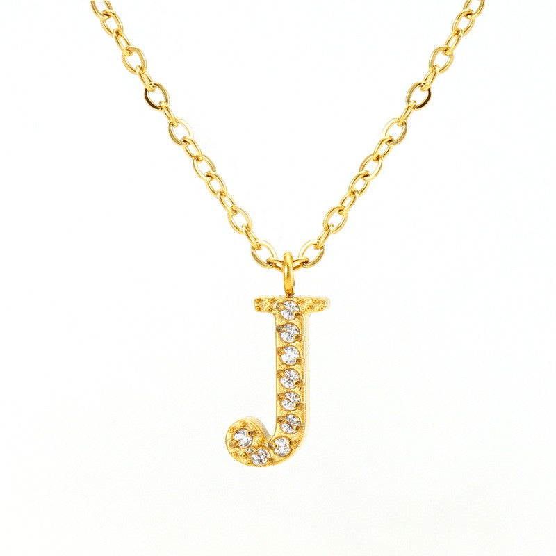 18k Dainty Rhinestone Initial Letter Necklace